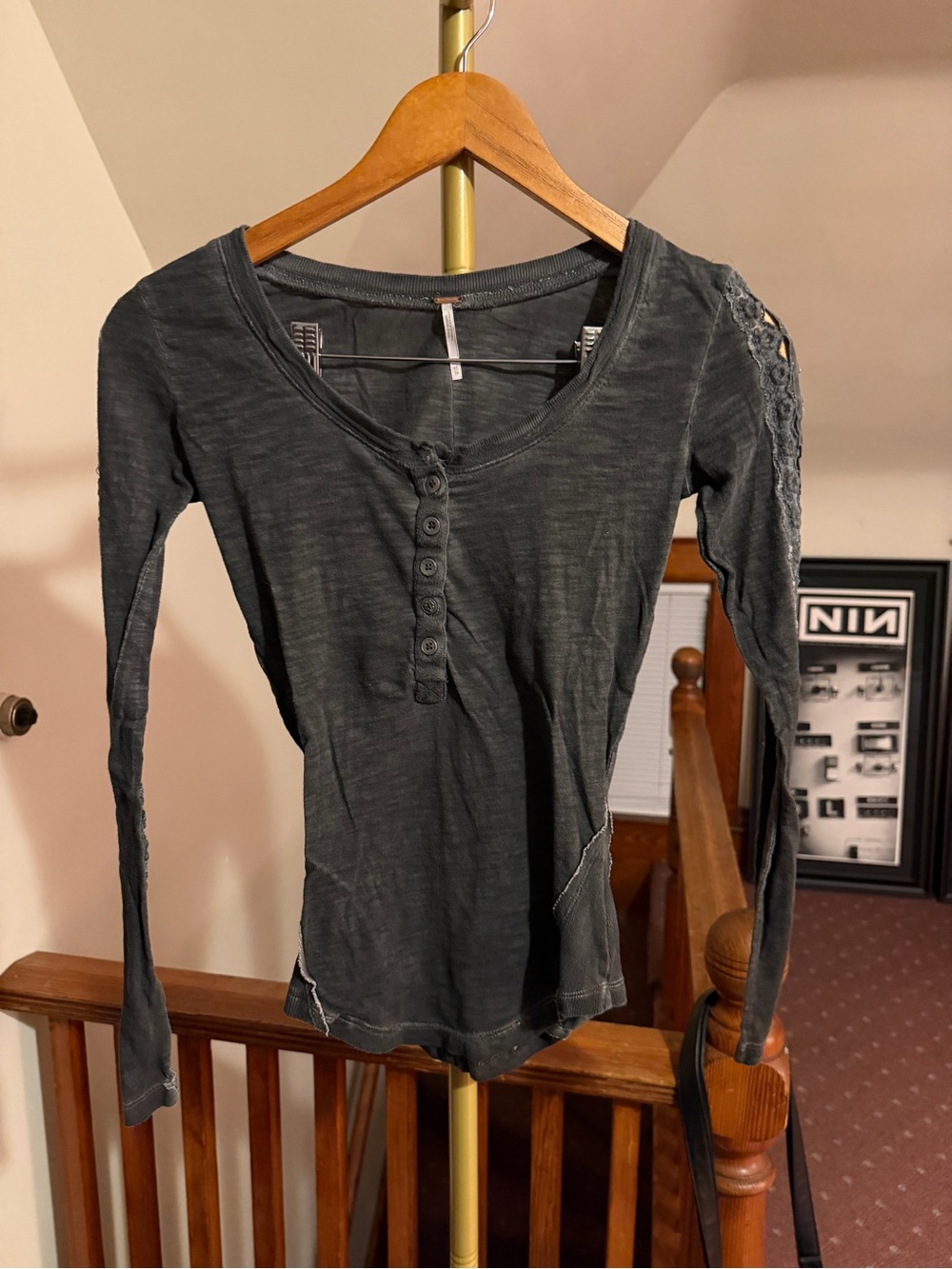 Vintage Free people long sleeve top with lace detail